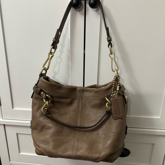 Coach Handbags - Coach Brooke Taupe Leather Shoulder Bag with Gold Accents